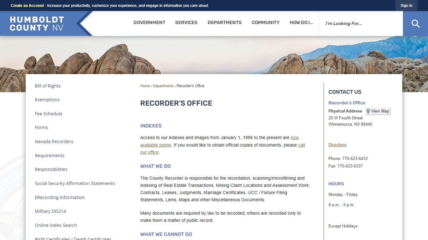 Recorder's Office | Humboldt County, NV